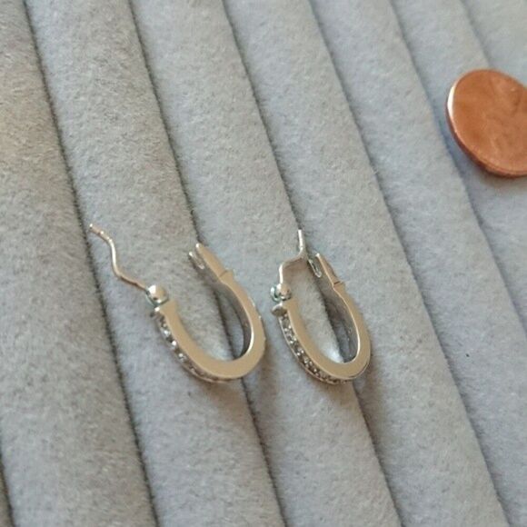 Coach Pave Signature Silver & Crystal Hoop Earrings - Picture 5 of 8